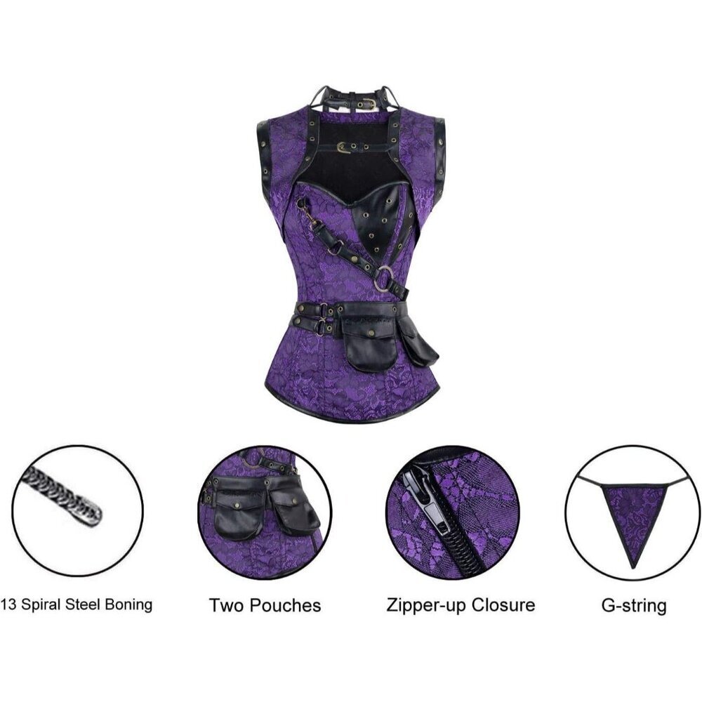 Women's Purple Steampunk Spiral Steel Boned Vintage Retro Corset Tops Bustier - Picture 4 of 7